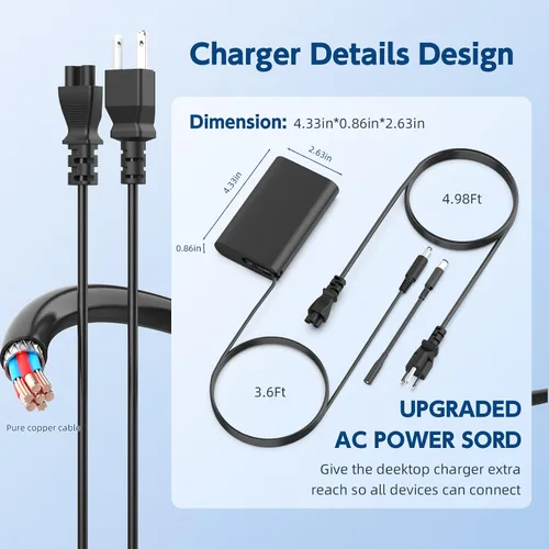 Miniatura 6 de Cargador para laptop de 65 W compatible con el cargador de laptop Dell Inspiron 11/13/14/15/17 3000 5000 7000 Series, cable de alimentación