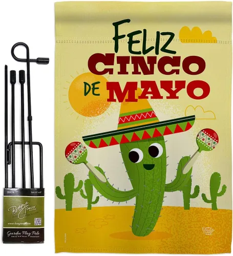 Miniatura 17 de Feliz Cinco de Mayo Bandera de jardín – Fiesta de verano, cactus piñata, sombrero mexicano fiesta al aire libre – Cartel de decoración de la casa