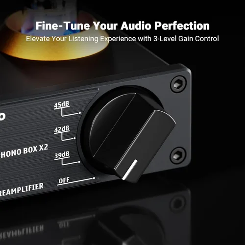 Miniatura 4 de Fosi Audio Box X2 Preamplificador de Fono, Mini Preamplificador de Audio Estéreo Hi-Fi con Engranaje de Ganancia, Preamplificador para Tocadiscos MM
