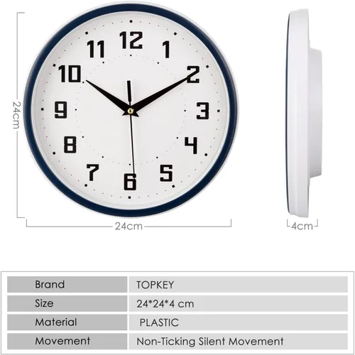 Miniatura 5 de Topkey Reloj de pared redondo silencioso para cocina, estilo moderno, sin tictac, decorativo, dormitorio, oficina, estudio, cocina, reloj de pared