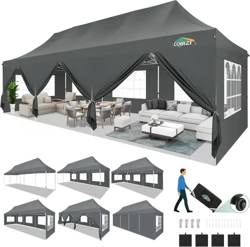 Miniatura 36 de COBIZI Canopy Tienda de campaña desplegable de 10 x 20 pies con 6 paredes laterales, toldo comercial impermeable, glorieta instantánea