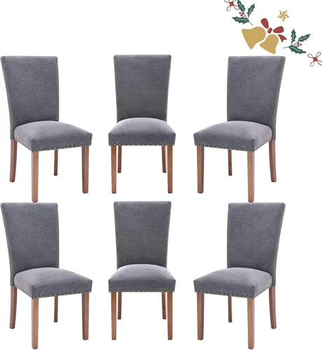 Miniatura 15 de Juego de 2 sillas de comedor Parsons, sillas tapizadas con cabeza de clavo para comedor y cocina con cojines gruesos y patas de madera, verde