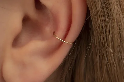 Miniatura 68 de Aretes de aro de oro de plata – Aretes de aro para mujer, dos piezas de aros de plata fina rellenos de oro, aro de hélice, anillo de tragus, aro