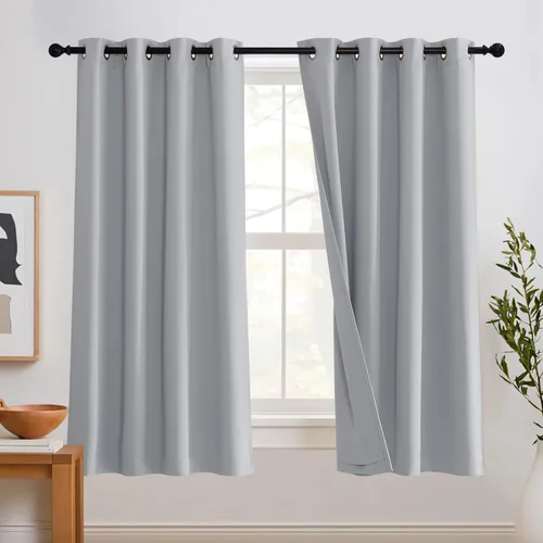 Miniatura 37 de RYB HOME 3 en 1 insonorizadas - oscurecedoras - cortinas de lino con aislamiento, cortinas de ahorro de energía con bloqueo de ruido para Lino blanco