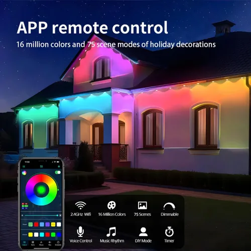 Miniatura 2 de Luz permanente para exteriores, 100 pies con 72 luces LED de alero, luces RGB inteligentes para exteriores con 75 modos de escena, IP67 resistente