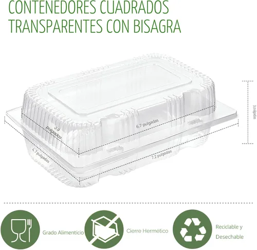 Miniatura 2 de TOFLEN Recipientes desechables de plástico resistente con bisagras con tapas transparentes (paquete de 40) recipientes para pan de 7.2 x 4.7 x 3