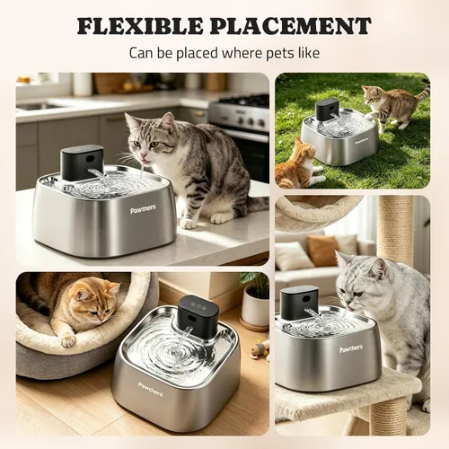 Miniatura 6 de Fuente de agua para gatos sin bombeo, dispensador de agua automático inalámbrico para gatos y perros, 108 oz/3.2 L, fuente Pawtners Pet