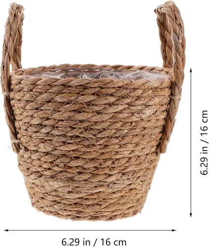 Miniatura 4 de Zerodeko Cesta de hierba marina, cesta de paja, cesta tejida, maceta de mimbre con forro de plástico para plantas de interior, lavandería, 6.3 in