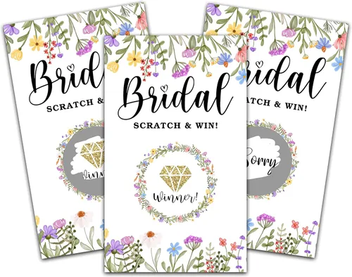 Tarjetas de juego para raspar para despedida de soltera, boletos de lotería nupcial de flores de primavera, ideas de juegos de despedida de soltera