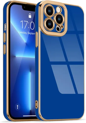 Miniatura 60 de Lafunda Diseñada para iPhone 13 Pro, fundas lujosas con chapado lindo para mujeres y niñas, elegante borde dorado, a prueba de golpes, TPU con funda