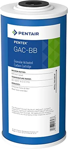 Pentair Pentek GAC-BB Big Blue Filtro de Agua de Carbón, 10 Pulgadas, Cartucho de Repuesto de Carbón Activado Granular (GAC) de Servicio Pesado para