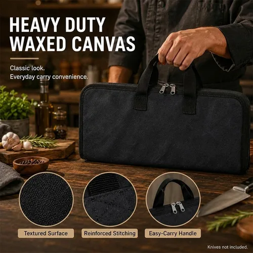 Miniatura 5 de Rollo de cuchillos, bolsa resistente para cuchillos, estuche de lona encerada con 4 ranuras para cuchillos y herramientas de cocina, bolsa