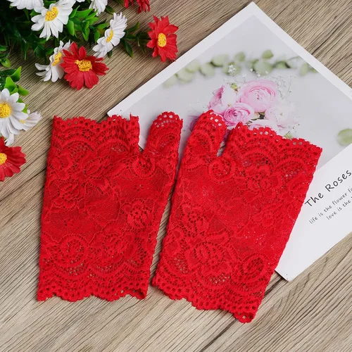 Miniatura 3 de obmwang 2 pares de guantes de encaje para mujer, guantes florales sin dedos, guantes de graduación para boda, fiesta, accesorios de disfraces