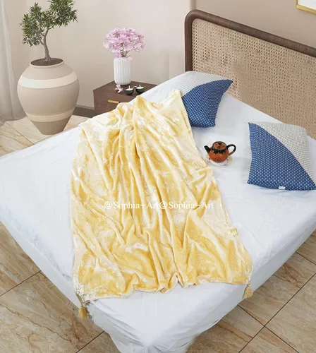 Miniatura 12 de Sophia-Art Manta de terciopelo triturado de lujo con borlas, para sofá o cama, manta suave, bohemia y cálida, acogedora, felpa ligera