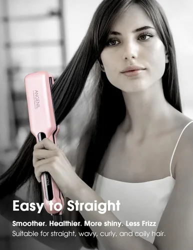 Miniatura 8 de ANGENIL Plancha de cerámica para alisar y rizar el cabello 2 en 1, plancha profesional para cabello más brillante y suave, pantalla LCD, Rosa