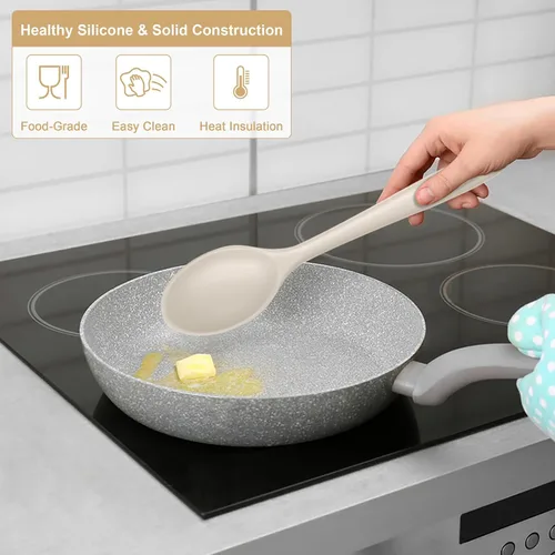 Miniatura 4 de E-far Juego de 2 cucharas de cocina de silicona, resistentes al calor, cucharas de cocina antiadherentes para hornear, agitar, servir, no tóxicas