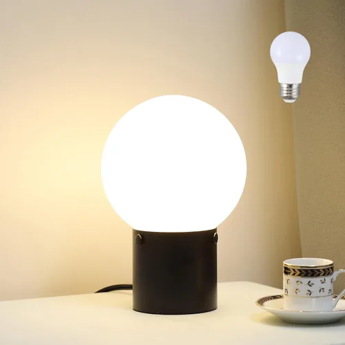 Somniferous Lámpara pequeña de mesa para mesita de noche con pantalla de globo de vidrio esmerilado, lámpara de mesita de noche de estilo moderno de