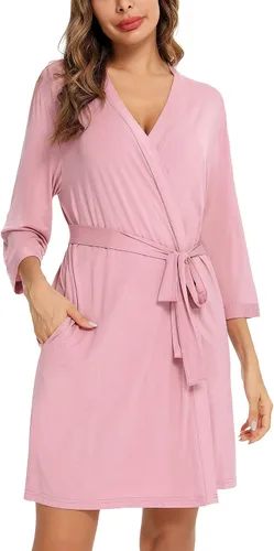 Miniatura 3 de Anjue Bata para mujer, kimono, bata corta de bambú, suave, ropa de dormir para mujer, tallas S-XXL
