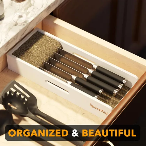 Miniatura 4 de SpaceAid Organizador de Cajón para Cuchillos Inserto de Bambú, Soporte para Cuchillos de Carne de Cocina Organizadores Bloque para Cajón