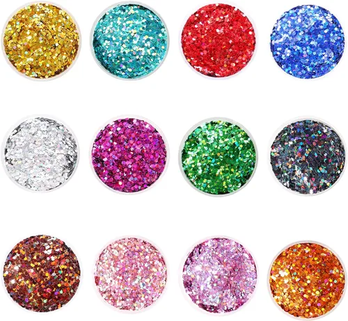 Miniatura 9 de Licool - Brillantina gruesa holográfica, juego de 12, purpurina artesanal para manualidades de resina, purpurina cosmética para uñas, cuerpo, cara