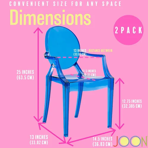 Miniatura 3 de JOON Paquete de 2 sillas fantasma para niños con reposabrazos transparentes, 25 x 13 x 14.5 pulgadas, material de policarbonato, altura del asiento