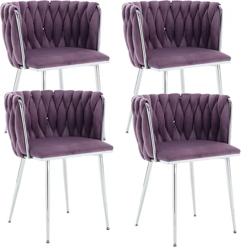 Miniatura 22 de Juego de 2 sillas de comedor de terciopelo, sillas tapizadas tejidas para sala de estar, sillas modernas de cocina y comedor, sillas decorativas