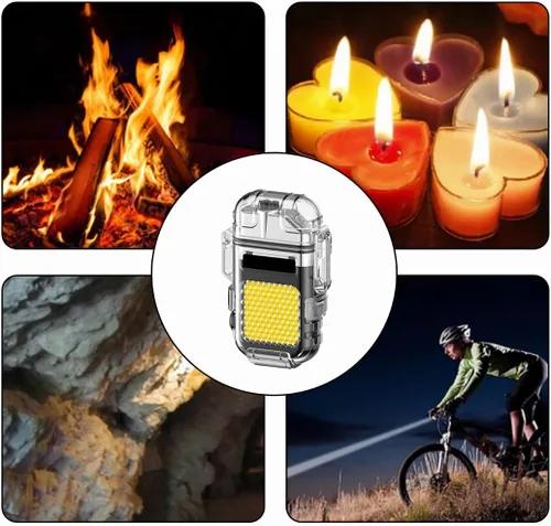 Miniatura 7 de Encendedor eléctrico de arco al aire libre, encendedor recargable por USB, linterna LED, encendedor de plasma de doble arco perfecto para camping