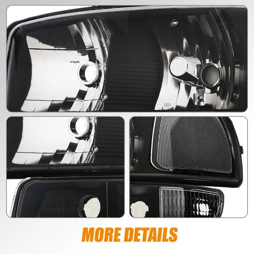 Miniatura 4 de Ensamble de faros Cxdar Compatible con 99-07 GMC SIERRA 1500 2500 1500HD 2500HD 3500HD/ 1999-2006 YUKON 1500 2500/2001 SIERRA C3, Carcasa negra 4