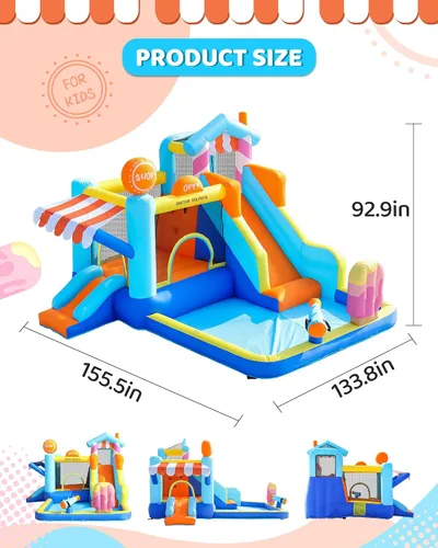 Miniatura 2 de Doctor Dolphin Casa de rebote de agua, parque inflable de tobogán acuático para niños, patio trasero, diversión al aire libre de verano con pistola