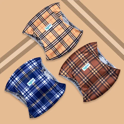 Miniatura 2 de Leekalos Pañales para perros machos (paquete de 3), bandas para el vientre altamente absorbentes para perros machos, envolturas lavables y A cuadros