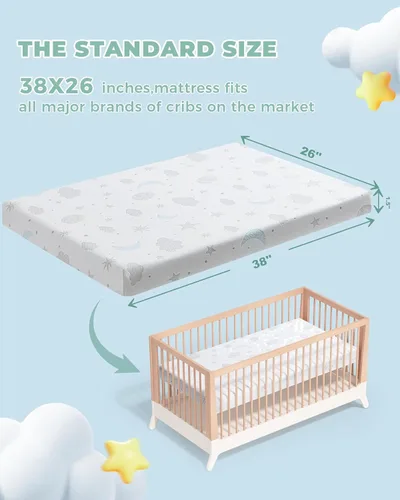 Miniatura 2 de Colchón Pack and Play de 38 x 26 pulgadas, de espuma viscoelástica de felpa suave y transpirable para bebés y niños pequeños, incluye funda