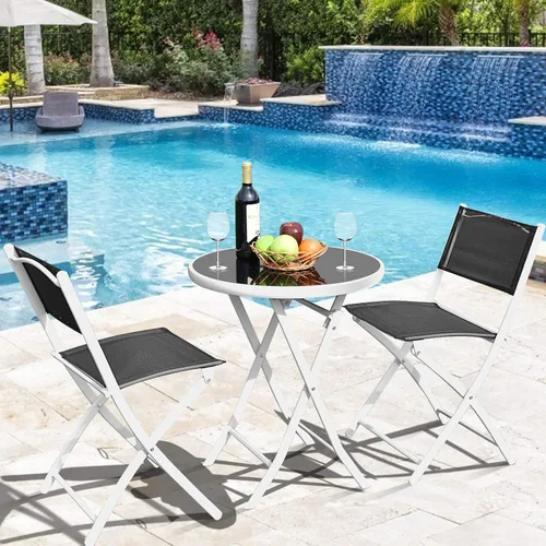 Miniatura 2 de S AFSTAR Juego de 3 piezas, sillas plegables y mesa para interior y exterior, patio, balcón, jardín, junto a la piscina (negro)