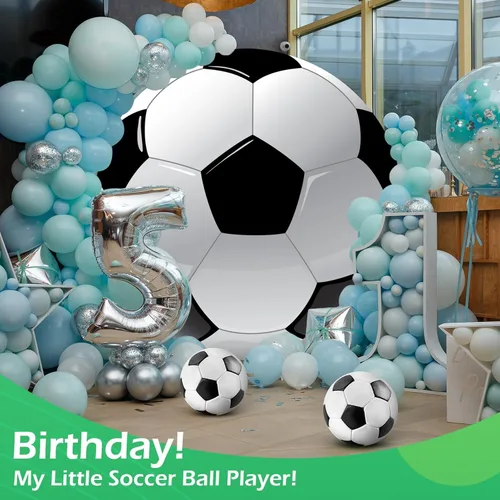Miniatura 3 de Fondo redondo de fútbol de 6.5 pies, telón de fondo de arco temático deportivo para fiesta y fotografía, decoración de cumpleaños, campo de fútbol