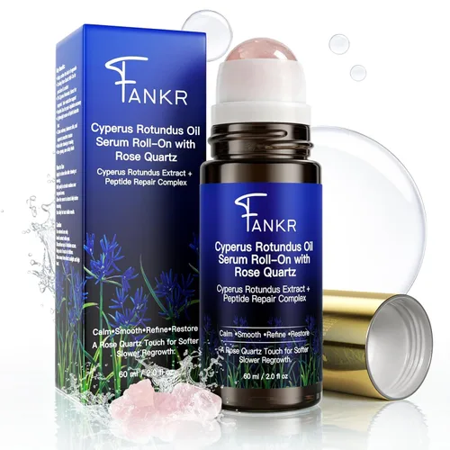 Cyperus Rotundus - Suero de aceite roll-on con cuarzo rosa, cuidado específico después de la depilación, ayuda a reducir la aparición de nuevo