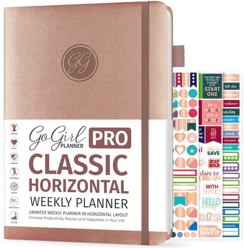 Miniatura 9 de GoGirl Planner Pro: Agenda semanal y organizador con diseño horizontal + páginas de seguimiento de presupuestos y gastos, diario de objetivos, sin