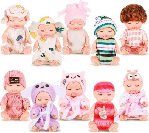 Hanaive 10 piezas de mini muñecas de bebé de 4 pulgadas realistas y diminutas parecidas a la vida real con ropa de animales, lindas figuras de bebé,