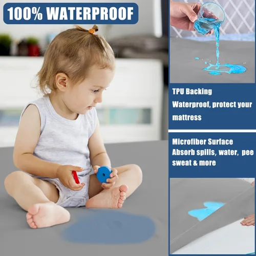 Miniatura 2 de Protector de colchón impermeable tamaño individual, funda de colchón transpirable, funda de colchón de bolsillo profundo ajustable que se estira