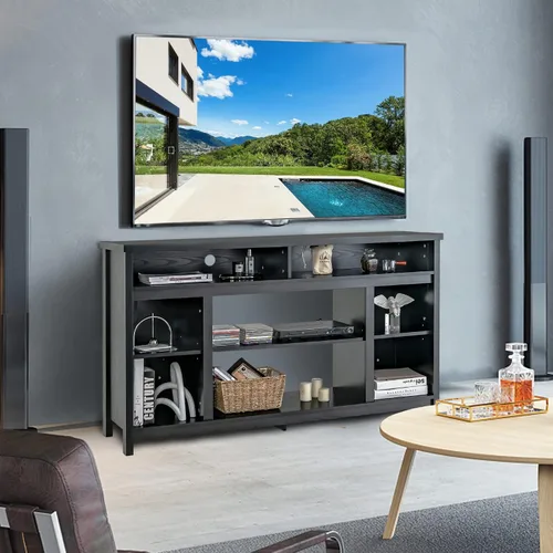 Miniatura 4 de Tangkula Soporte de TV para televisores de hasta 65 pulgadas, mesa de consola multimedia con estante ajustable y agujeros de gestión de cables