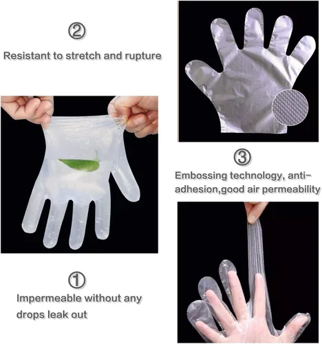 Miniatura 5 de CFGROW 100 guantes de plástico desechables, sin látex, sin polvo, guantes de mano de polietileno transparente, no estériles para limpieza, cocina