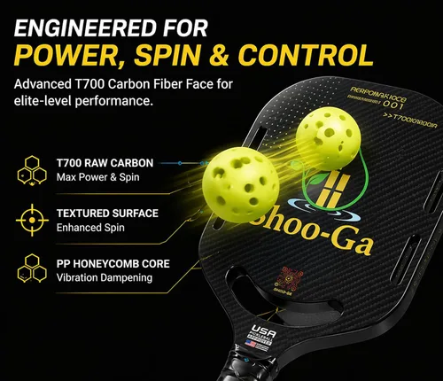 Miniatura 8 de Paletas aerodinámicas de fibra de carbono para pickleball (juego de 2) con superficie esmerilada ProSpin+ Nextgen y núcleo de polímero de panal