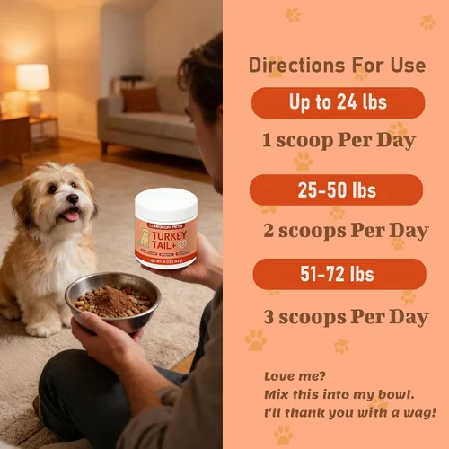 Miniatura 5 de Lumiquor Tu-rk-ey - Cola para perros, polvo de hongo Lumiquor Tu-rk-ey, apoya la inmunidad de tu perro maduro, intestino, piel, (1 unidad)