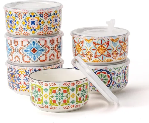 Miniatura 9 de Cuenco de cerámica con tapa, apto para microondas, juego de 4 Food Storage Containers for Soup, Meal Prep, Cereal, Salad Leftovers - Picnic