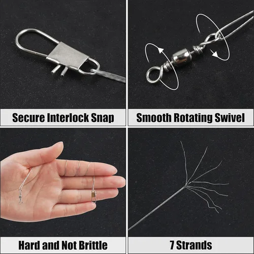 Miniatura 3 de OROOTL Fishing Leaders Kit, 60pcs Stainless Steel Fishing Leaders Saltwater Wire Leader Lines with Swivels Snaps Fishing Tackle Lures Bait Hook