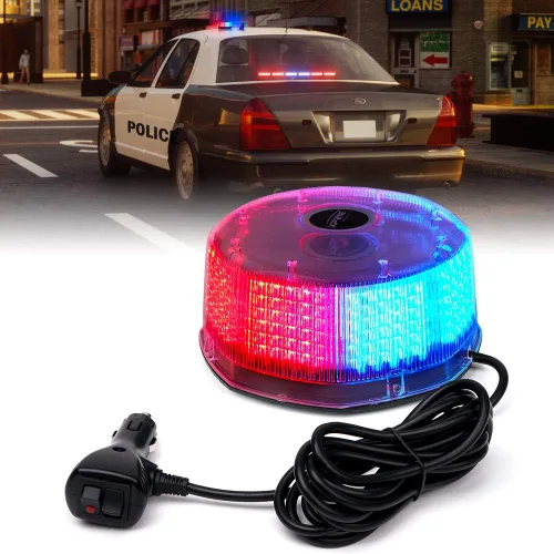 Xprite Luz de baliza giratoria roja y azul de 240 LED con base magnética, luces intermitentes de advertencia de seguridad policial para vehículos de