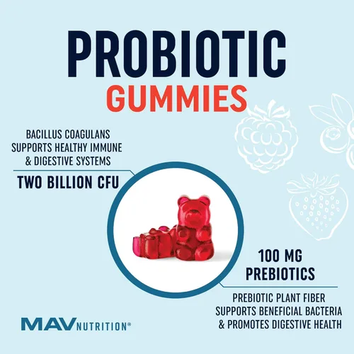Miniatura 2 de Gomitas probióticas para niños 2 mil millones de probióticos + 100 mg de fibra prebiótica para el apoyo inmunológico y la digestión Bajo