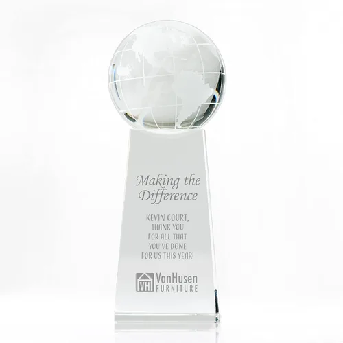 Miniatura 2 de Trofeo grabado – Cristal ejecutivo – Globo señorial en base rectangular – Viene en caja de regalo – Premio para empleados Logotipo personalizado.