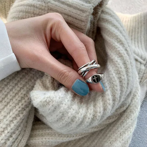 Miniatura 116 de Anillo de plata de ley 925, minimalista, ajustable, hecho a mano, para mujeres y niñas