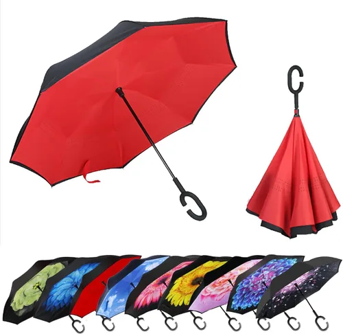 Miniatura 125 de MRTLLOA - Paraguas invertido de gran tamaño de 40/49/56 pulgadas - Sombrilla doble capa resistente al viento, con mango en forma de C y tamaño golf