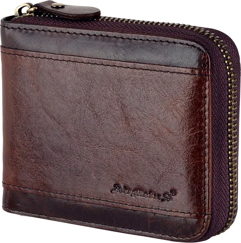 Admetus Billeteras con bloqueo RFID para hombre, billetera de cuero con cremallera para hombres con tarjetero RFID plegable
