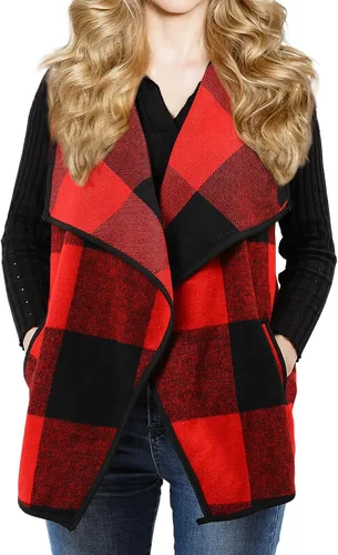 Miniatura 8 de dgdgbaby Women Sleeveless Cardigan Coat Lapel Open Front Plaid Vest Women Coat with Pockets
